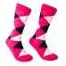 Hot Pink Cotton Argyle Dress Socks- Men's